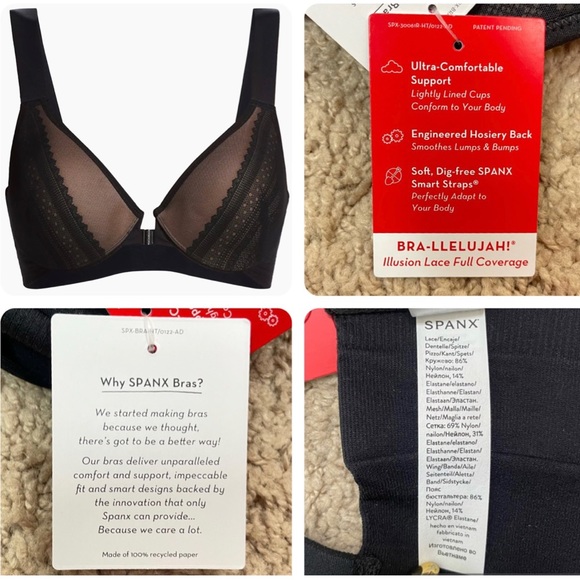 Spanx Bra-llelujah Illusion-Lace Full Coverage Front Clasp Closure Bra New Black - Picture 8 of 16